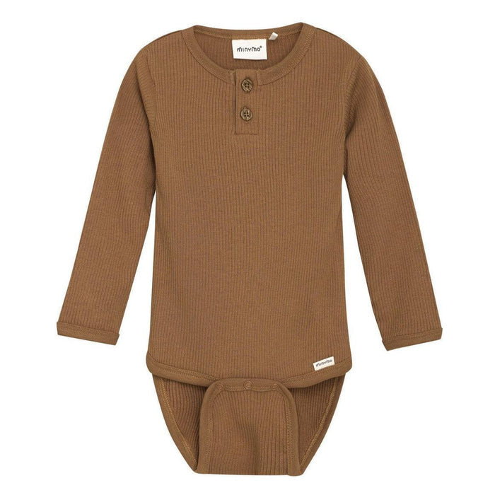 Minymo - Long Sleeve Ribbed Bodysuit - Brown Sugar-Onesies-6-9M-Posh Baby