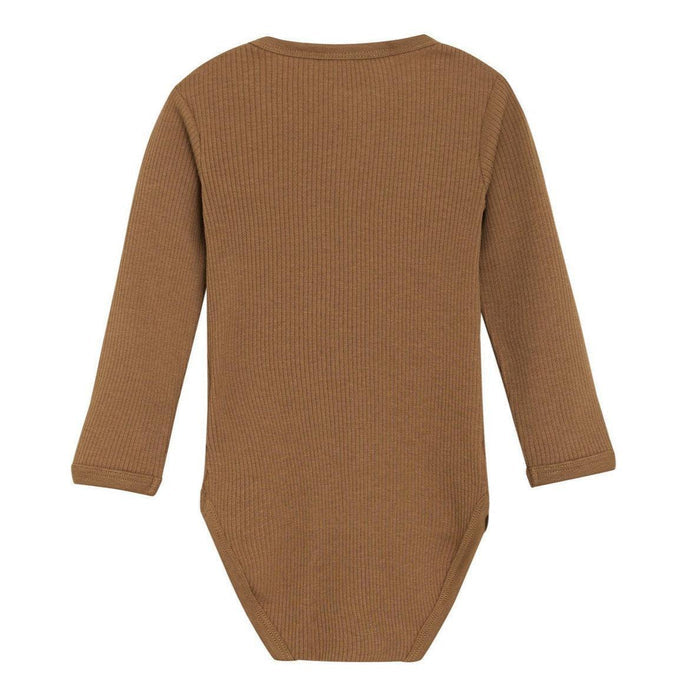 Minymo - Long Sleeve Ribbed Bodysuit - Brown Sugar-Onesies-6-9M-Posh Baby