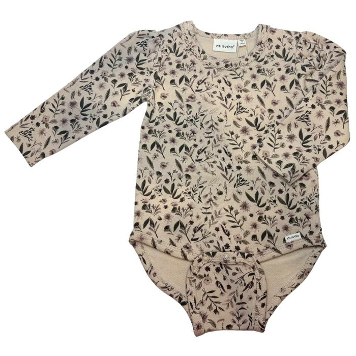 Minymo - Long Sleeve Ruffle Collar Bodysuit - Vintage Floral-Onesies-6-9M-Posh Baby
