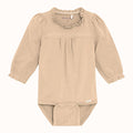 Minymo - Long Sleeve Ruffle Neck Bodysuit - Cream-Onesies-6-9M-Posh Baby