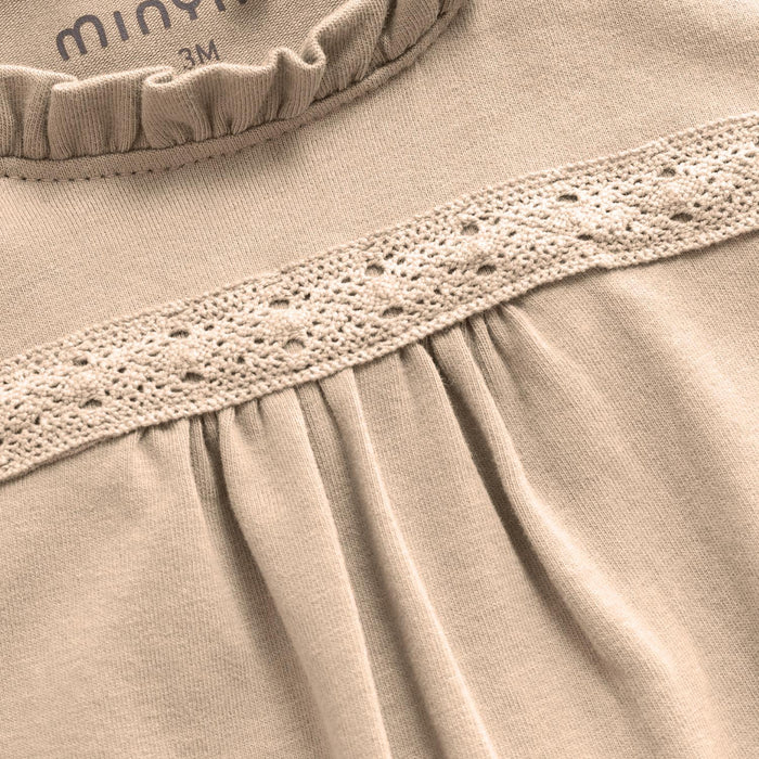 Minymo - Long Sleeve Ruffle Neck Bodysuit - Cream-Onesies-6-9M-Posh Baby