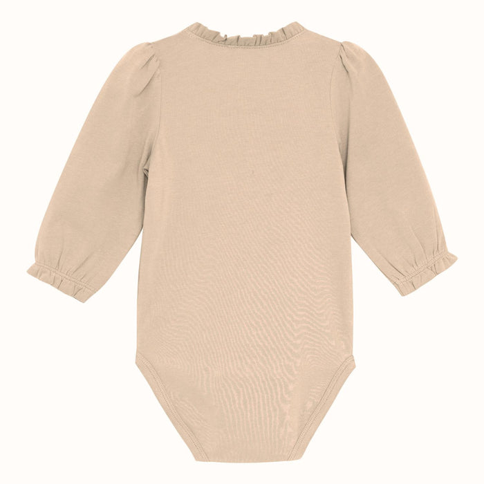 Minymo - Long Sleeve Ruffle Neck Bodysuit - Cream-Onesies-6-9M-Posh Baby