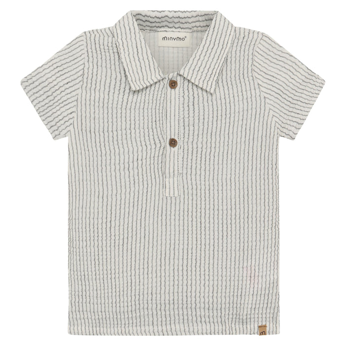 Minymo - Organic Polo Shirt - Black Micro Stripe-Short Sleeves-3-6M (3M)-Posh Baby