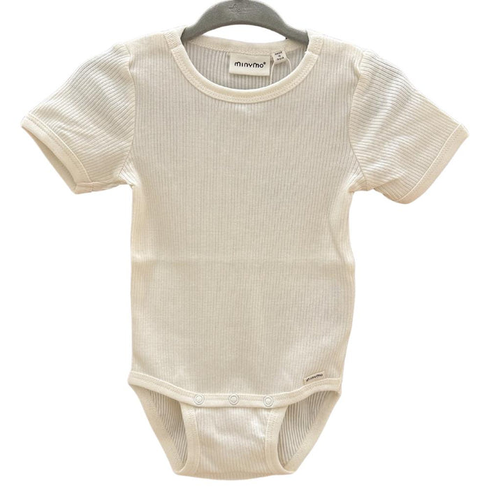 Minymo - Short Sleeve Ribbed Bodysuit - Ivory-Onesies-0-3M-Posh Baby