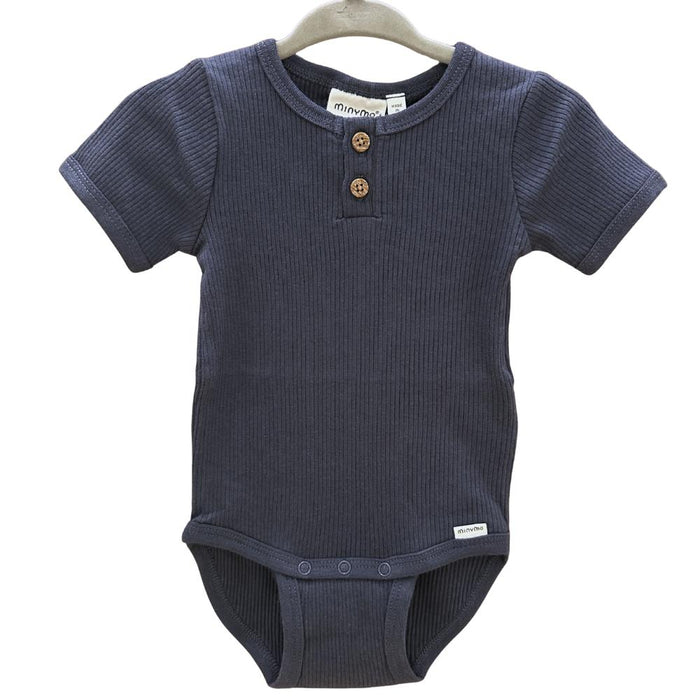 Minymo - Short Sleeve Ribbed Bodysuit - Navy-Onesies-0-3M-Posh Baby