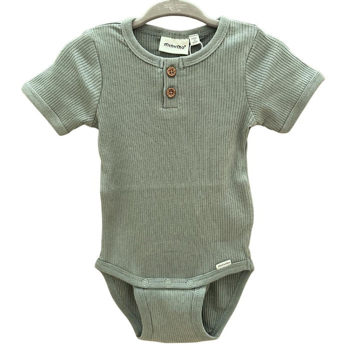 Minymo - Short Sleeve Ribbed Bodysuit - Sage-Onesies-0-3M-Posh Baby
