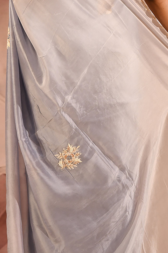 Misty Sapphire Embroidered Silk Blend Saree