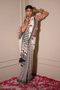 Monochrome Block Printed Chinon Saree