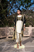 <img> Monochrome Cotton Silk Jacketed Suit Set