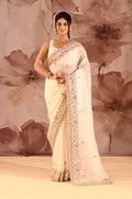 Moonlit Ivory Meenakari Floral Silk Blend Embroidery Saree