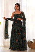 Moss Green Chiffon Bandhani Printed Traditional Gown