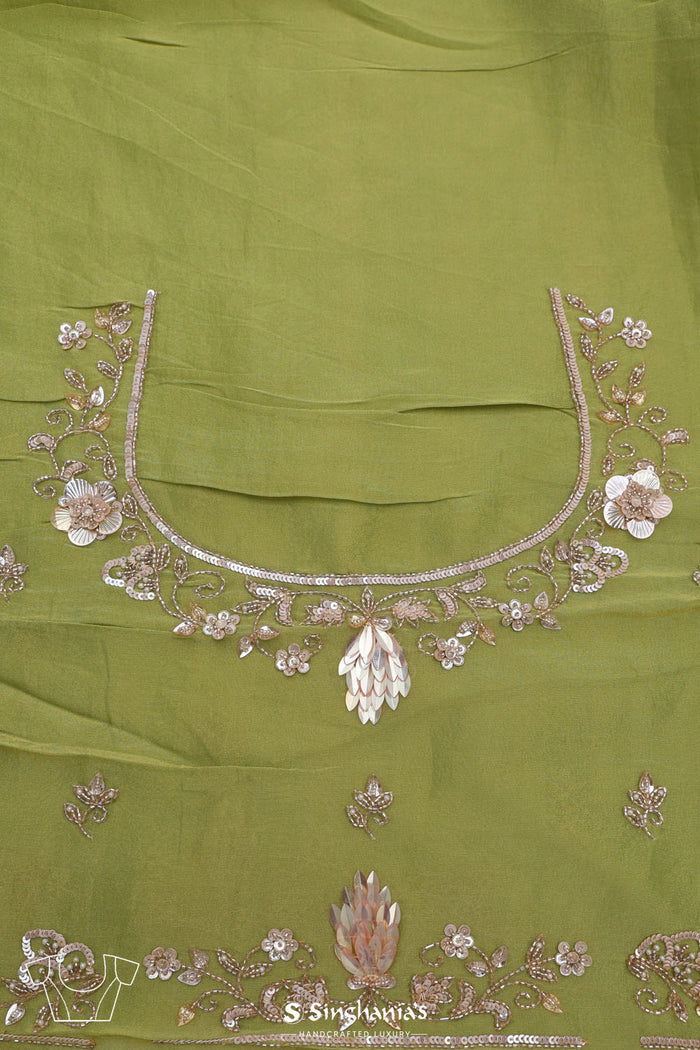 <img> Moss Green Tissue Handcrafted Saree