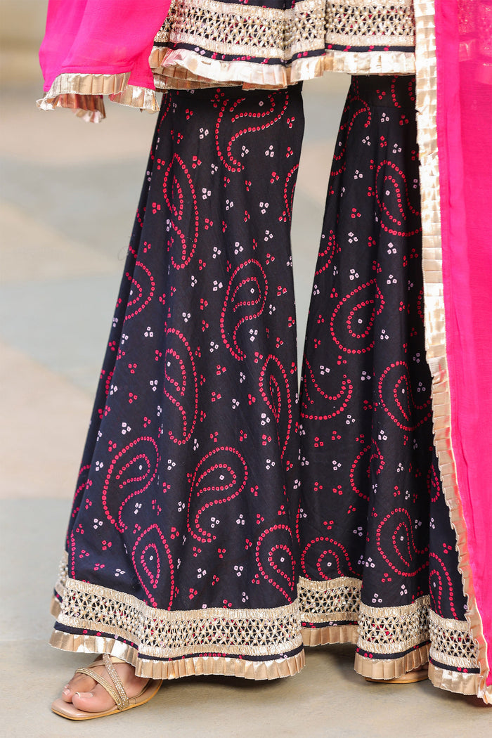 <img> Mulberry Blue Cotton Bandhani Printed Sharara Set
