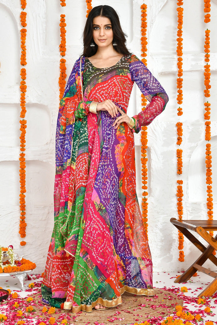 <img> Multi-Color Bandhani Anarkali Set