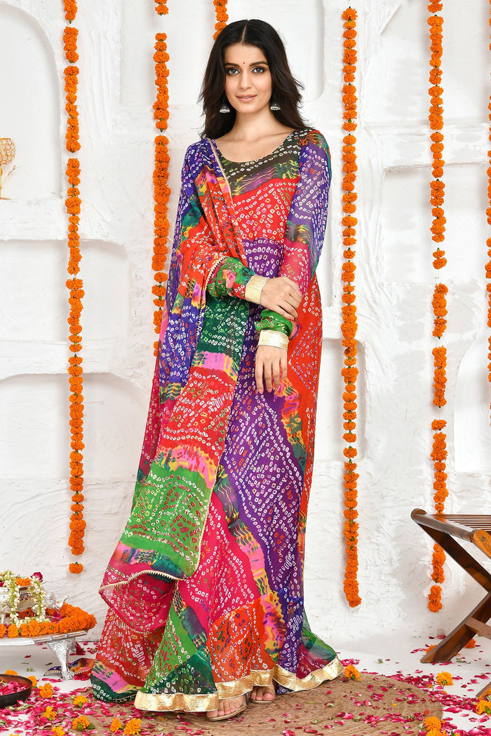 <img> Multi-Color Bandhani Anarkali Set