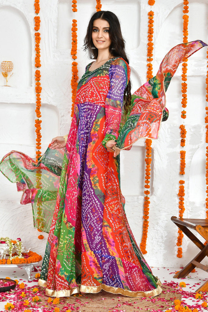 <img> Multi-Color Bandhani Anarkali Set