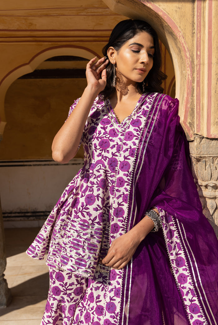 Multi-Tone Abstract Printed Layered Cotton Indo Western Set