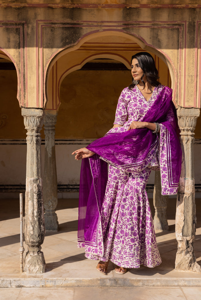 Multi-Tone Abstract Printed Layered Cotton Indo Western Set