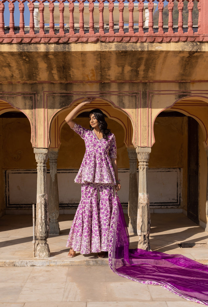 Multi-Tone Abstract Printed Layered Cotton Indo Western Set