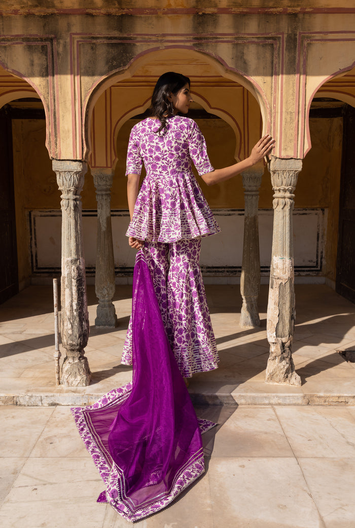 Multi-Tone Abstract Printed Layered Cotton Indo Western Set