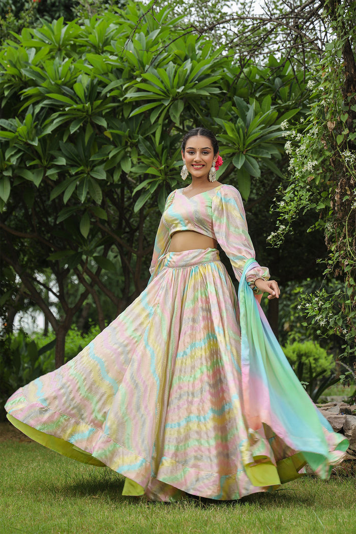 <img> Multicolour Chinon Floral Printed Lehenga Set