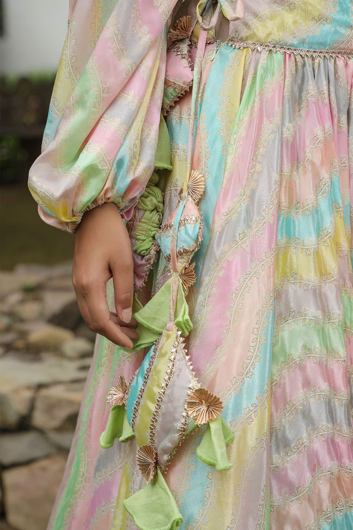<img> Multicolour Chinon Floral Printed Lehenga Set