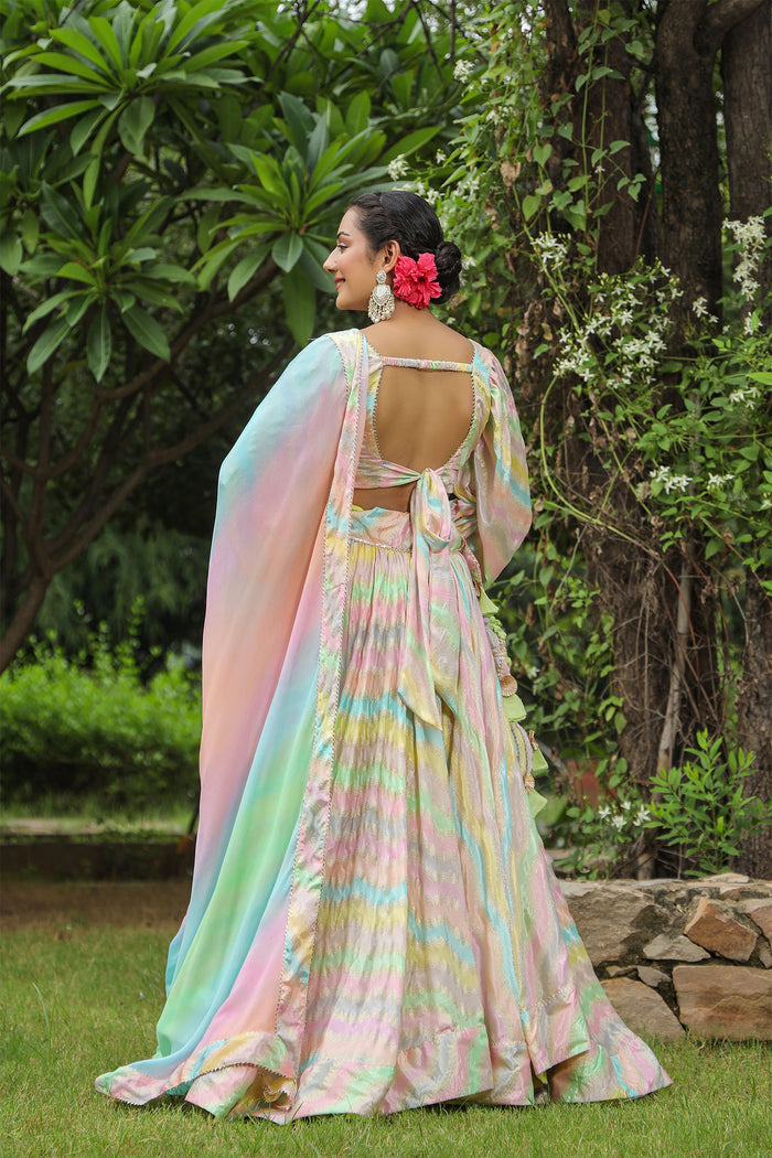<img> Multicolour Chinon Floral Printed Lehenga Set