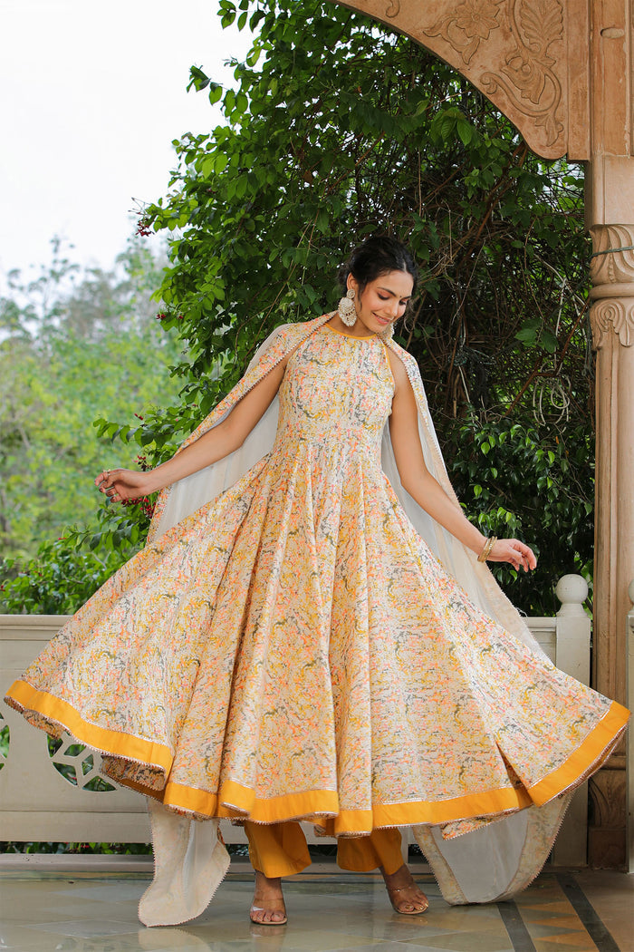<img> Multicolour Cotton Printed Anarkali Set
