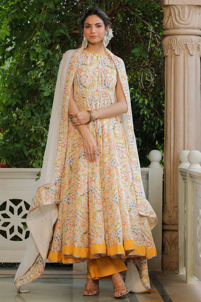 <img> Multicolour Cotton Printed Anarkali Set