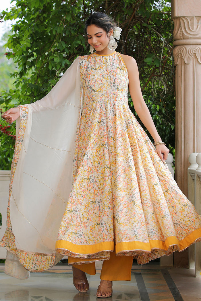 <img> Multicolour Cotton Printed Anarkali Set