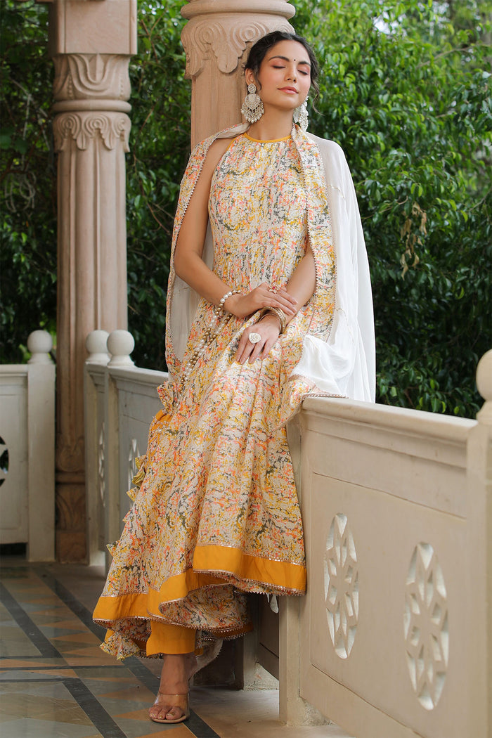 <img> Multicolour Cotton Printed Anarkali Set