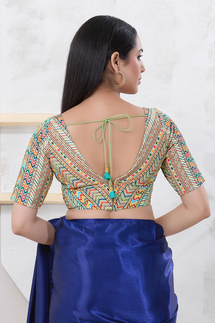 Multicolour Green Cotton Printed Schiffli Blouse