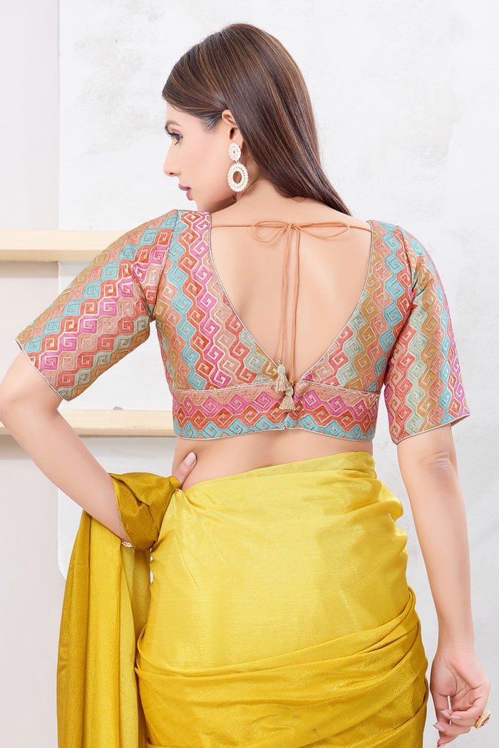 Multicolour Peach Silk Brocade Blouse