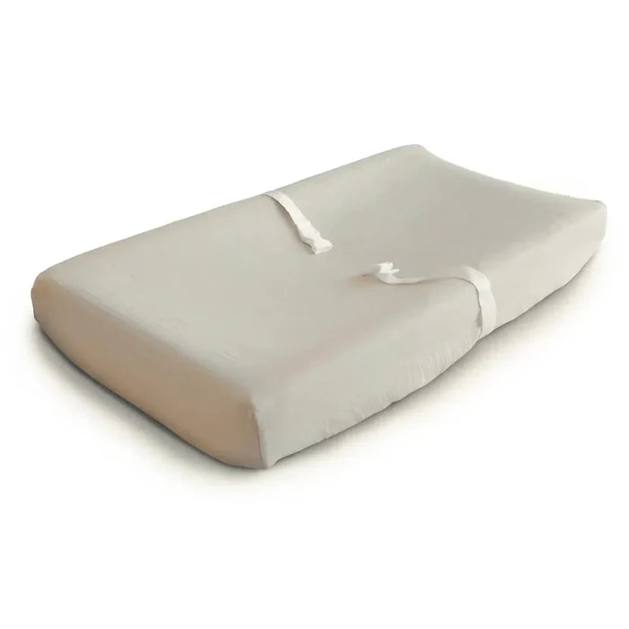 Mushie - Extra Soft Muslin Changing Pad Cover - Fog-Changing Pads + Covers-Posh Baby