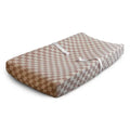 Mushie - Extra Soft Muslin Changing Pad Cover - Natural Check-Changing Pads + Covers-Posh Baby