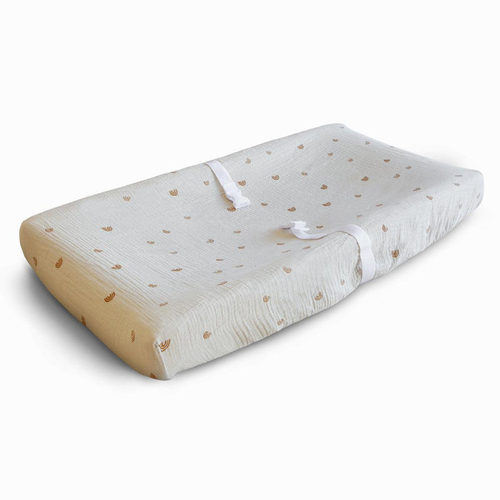 Mushie - Extra Soft Muslin Changing Pad Cover - Rainbow-Changing Pads + Covers-Posh Baby