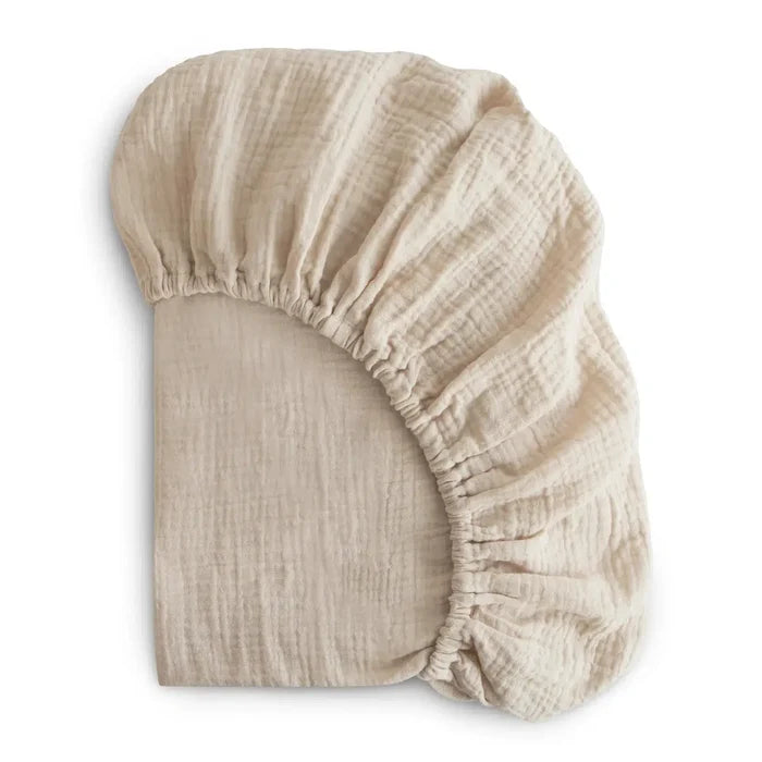 Mushie - Extra Soft Muslin Crib Sheet - Fog-Crib Sheets-Posh Baby