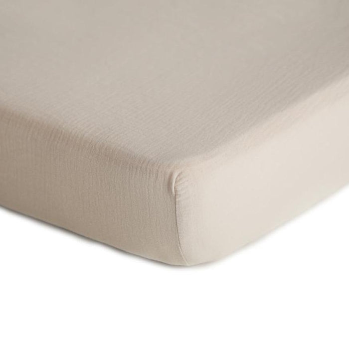 Mushie - Extra Soft Muslin Crib Sheet - Fog-Crib Sheets-Posh Baby