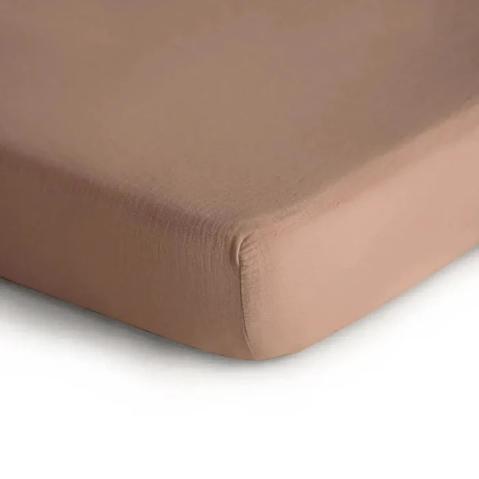 Mushie - Extra Soft Muslin Crib Sheet - Natural-Crib Sheets-Posh Baby