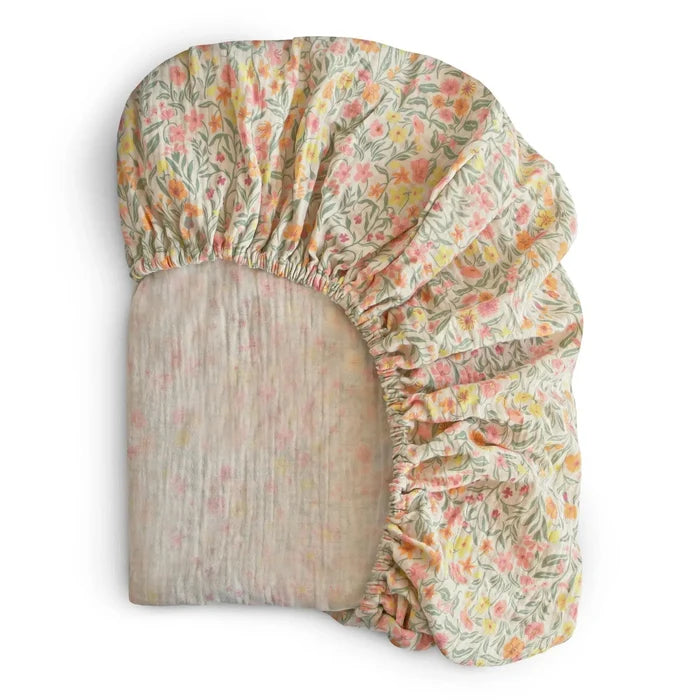 Mushie - Extra Soft Muslin Crib Sheet - Pastel Blooms-Crib Sheets-Posh Baby