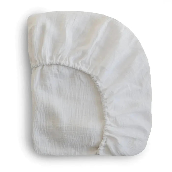 Mushie - Extra Soft Muslin Crib Sheet - White-Crib Sheets-Posh Baby