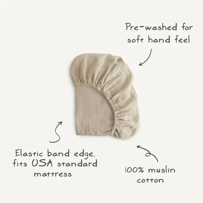 Mushie - Extra Soft Muslin Crib Sheet - White-Crib Sheets-Posh Baby