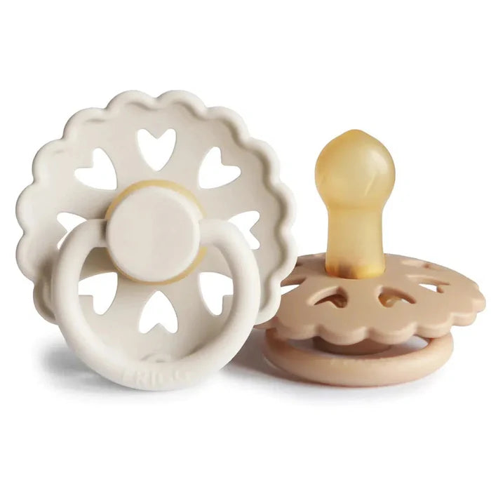 Mushie - FRIGG Anderson Natural Rubber Pacifier 2-Pack - Cream & Satin-Pacifiers + Clips-0-6 Months-Posh Baby