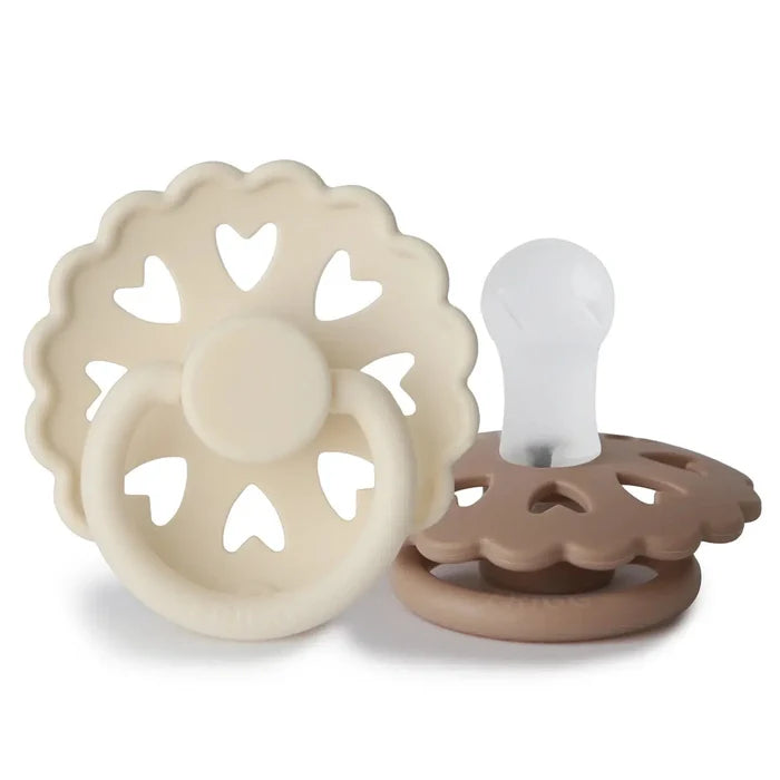 Mushie - FRIGG Anderson Silicone Pacifier 2-Pack - Cream & Satin-Pacifiers + Clips-0-6 Months-Posh Baby