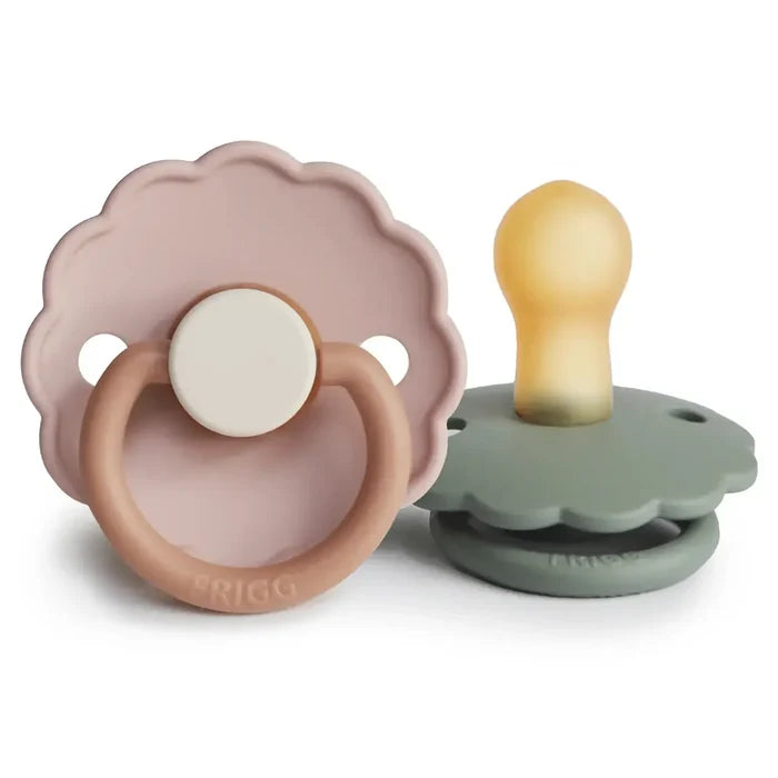 Mushie - FRIGG Daisy Natural Rubber Pacifier 2-Pack - Biscuit & Lily Pad-Pacifiers + Clips-0-6 Months-Posh Baby