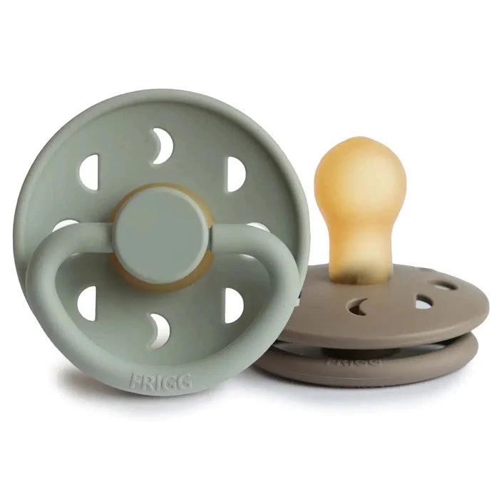 Mushie - FRIGG Moon Natural Rubber Pacifier 2-Pack - Sage & Portobello-Pacifiers + Clips-0-6 Months-Posh Baby