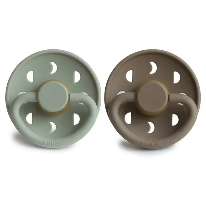 Mushie - FRIGG Moon Natural Rubber Pacifier 2-Pack - Sage & Portobello-Pacifiers + Clips-0-6 Months-Posh Baby