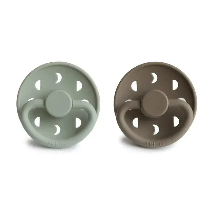 Mushie - FRIGG Moon Silicone Pacifier 2-Pack - Sage & Portobello-Pacifiers + Clips-0-6 Months-Posh Baby
