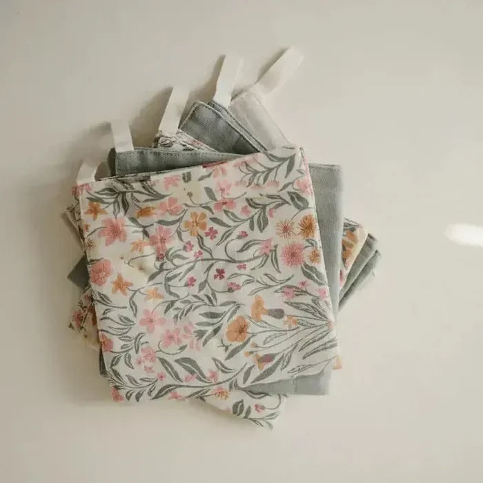 Mushie - Muslin Cotton Washcloth 5-Pack - Pastel Blooms-Towels + Washcloths-Posh Baby