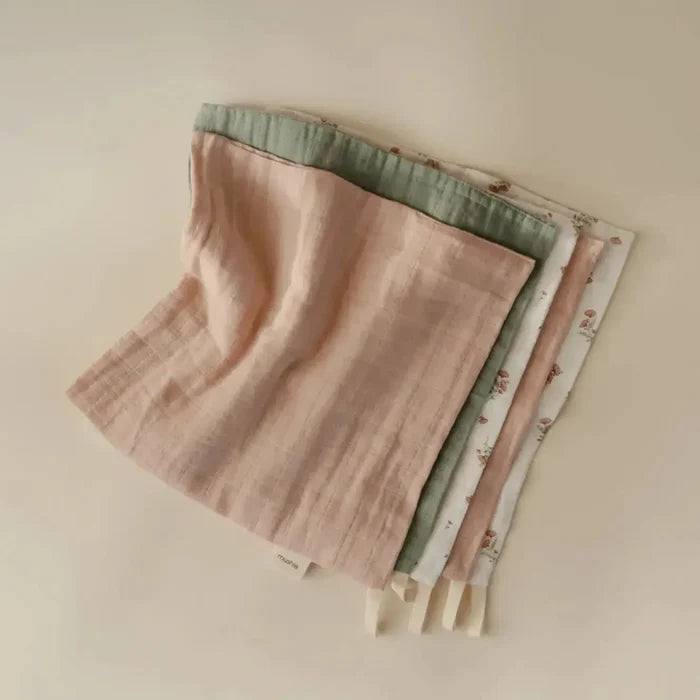 Mushie - Muslin Cotton Washcloth 5-Pack - Pink Flowers Combo-Towels + Washcloths-Posh Baby